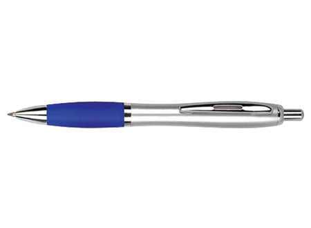 Boligrafo plastico plateado modelo "SAW" con goma de color. Set de 100 unidades