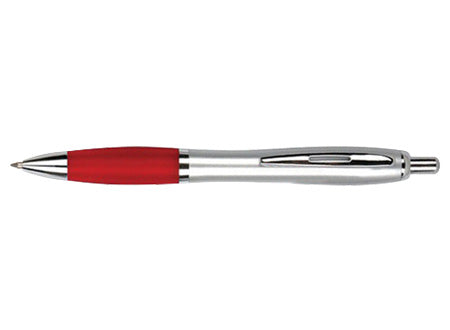 Boligrafo plastico plateado modelo "SAW" con goma de color. Set de 100 unidades