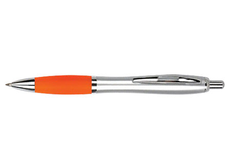 Boligrafo plastico plateado modelo "SAW" con goma de color. Set de 100 unidades