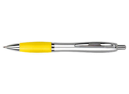 Boligrafo plastico plateado modelo "SAW" con goma de color. Set de 100 unidades