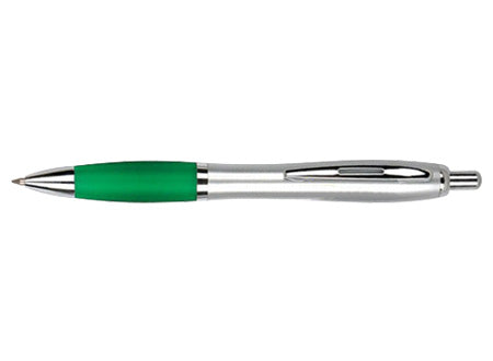 Boligrafo plastico plateado modelo "SAW" con goma de color. Set de 100 unidades