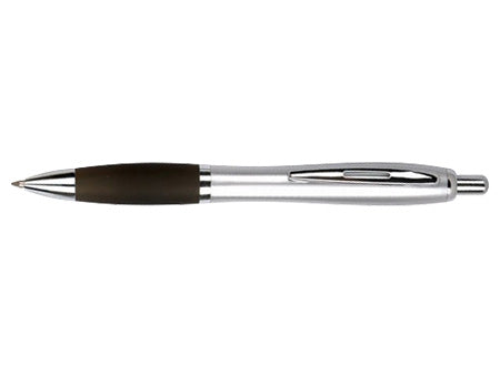 Boligrafo plastico plateado modelo "SAW" con goma de color. Set de 100 unidades