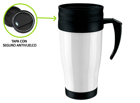 Mug Térmico Plástico 450cc., con tapa antivuelco. Set de 12 unidades