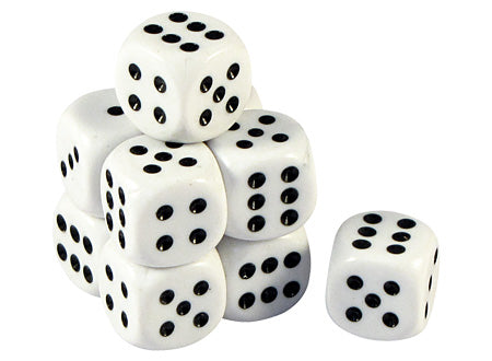 Dados de juego, de color extra blanco con puntos negros. Set de 100 unidades