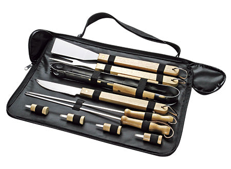 Conjunto de Parrilla con 10 Útiles Herramientas en un Bolso de Tela de Poliéster 1680D