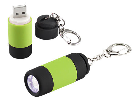 Llavero con linterna LED, equipado con una terminal USB para recargar su batería. Set de 12 unidades