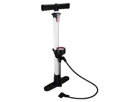 Bombín de pedestal equipado con válvulas de inflado y un manómetro