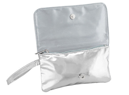 Elegante cosmetiquero en tono plateado, tapa blanca para sublimacion. Set de 6 unidades