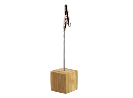 Memo clip porta nota con base forma cubo de bamboo
