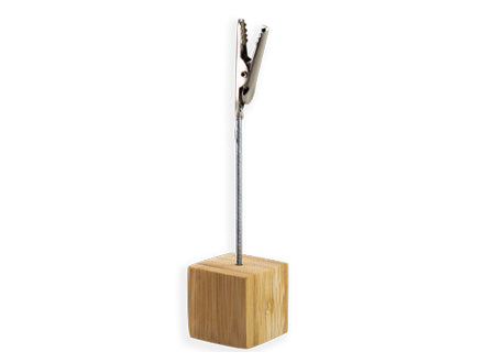 Memo clip porta nota con base forma cubo de bamboo