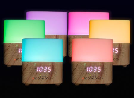 Difusor de Aroma "Lujoso", con luz ambiental, reloj despertador y altavoces.