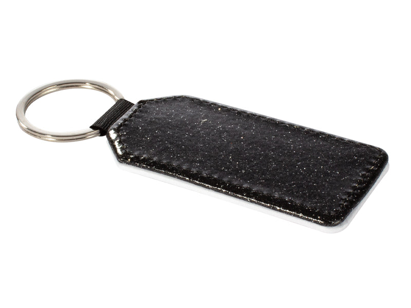 Llavero rectangular modelo bandera en PU blanco, reverso negro, para sublimacion