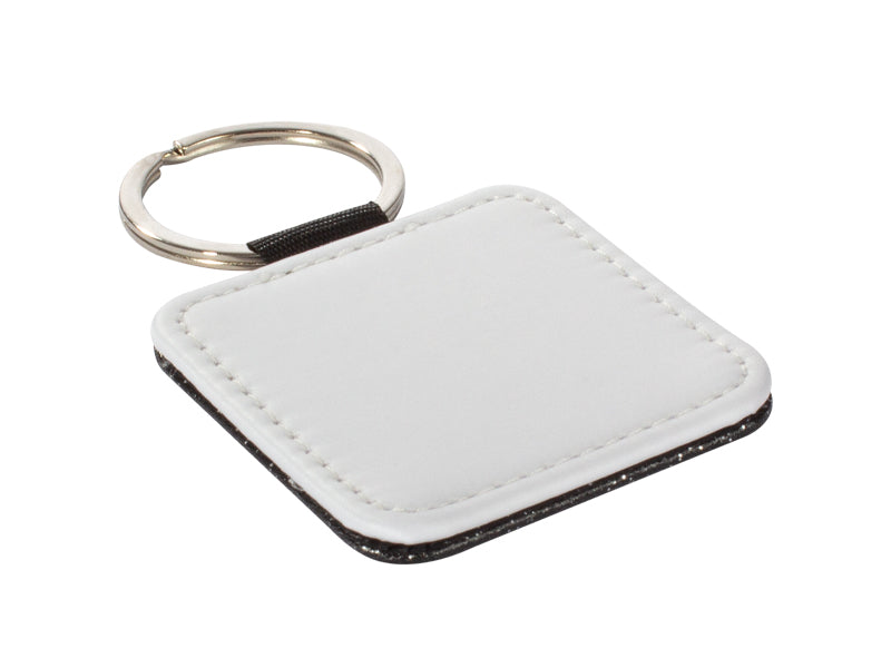 Llavero cuadrado de PU blanco para sublimación. Set de 12 unidades