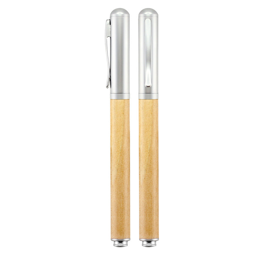 Roller Pen Ejecutivo de Madera de Bamboo con tapa metálica satinada. Pack de 6 unidades