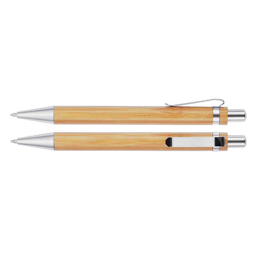 Bolígrafo de Madera de Bambú, con clip metálico. Pack de 10 unidades