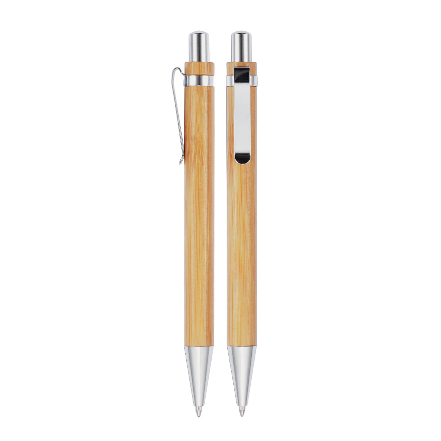 Bolígrafo de Madera de Bambú, con clip metálico. Pack de 10 unidades