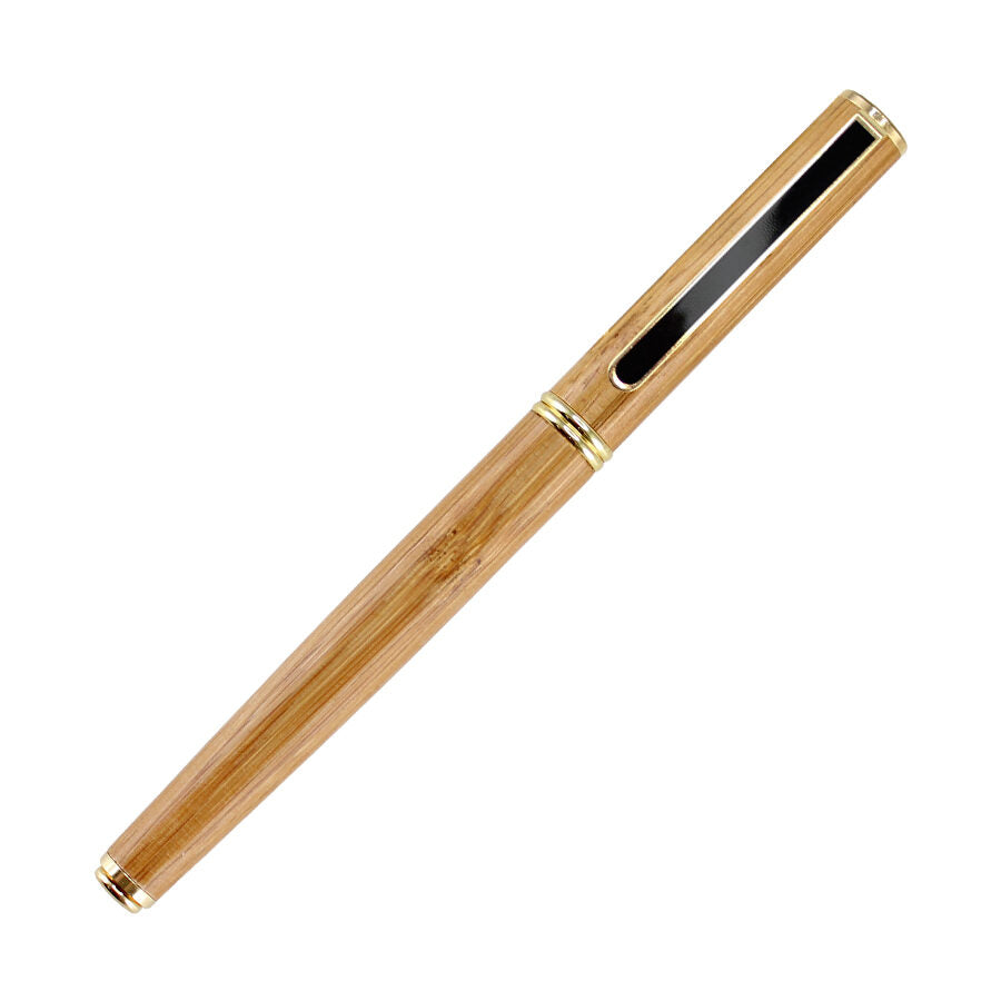 Deluxe Roller Pen Ejecutivo de Madera de Bamboo con terminales dorados. Pack de 6 unidades