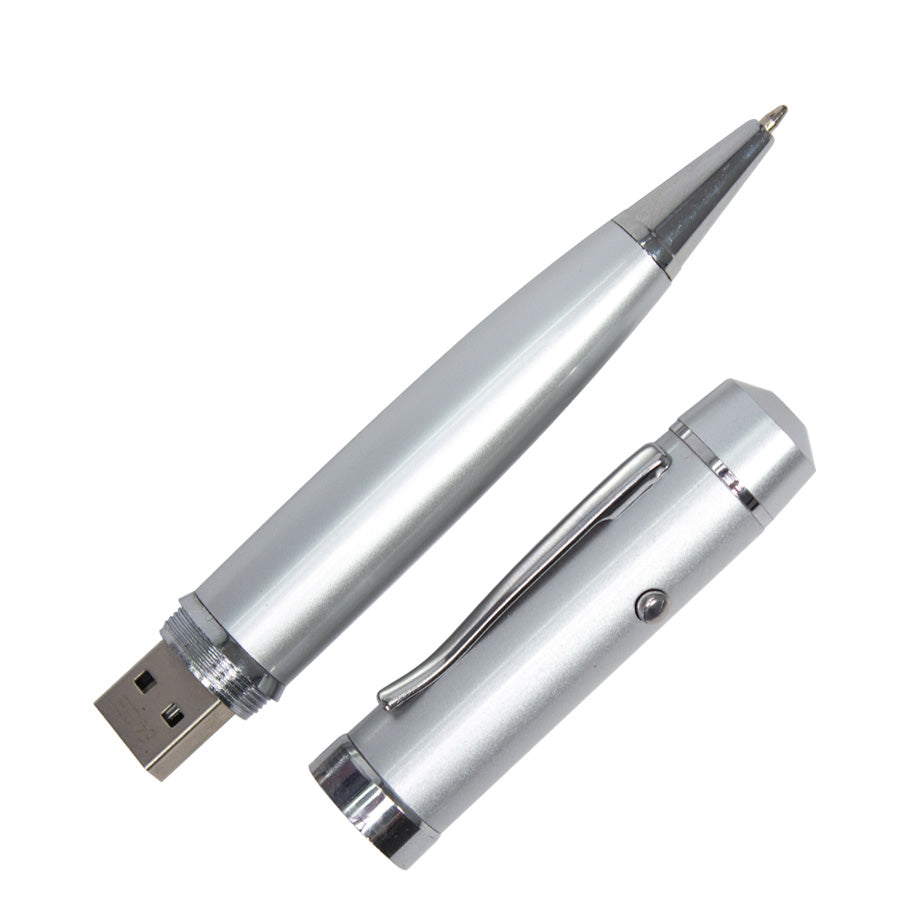 USB Bolígrafo metálico ejecutivo, con memoria de 64GB y Puntero Láser. Pack de 3 unidades
