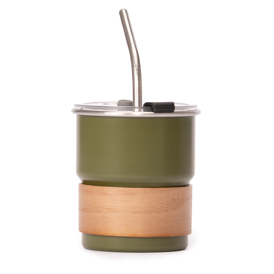 Vaso Térmico metálico "CAMP" 300cc. con Bombilla y Grip de Madera. PACK DE 4 UNIDADES
