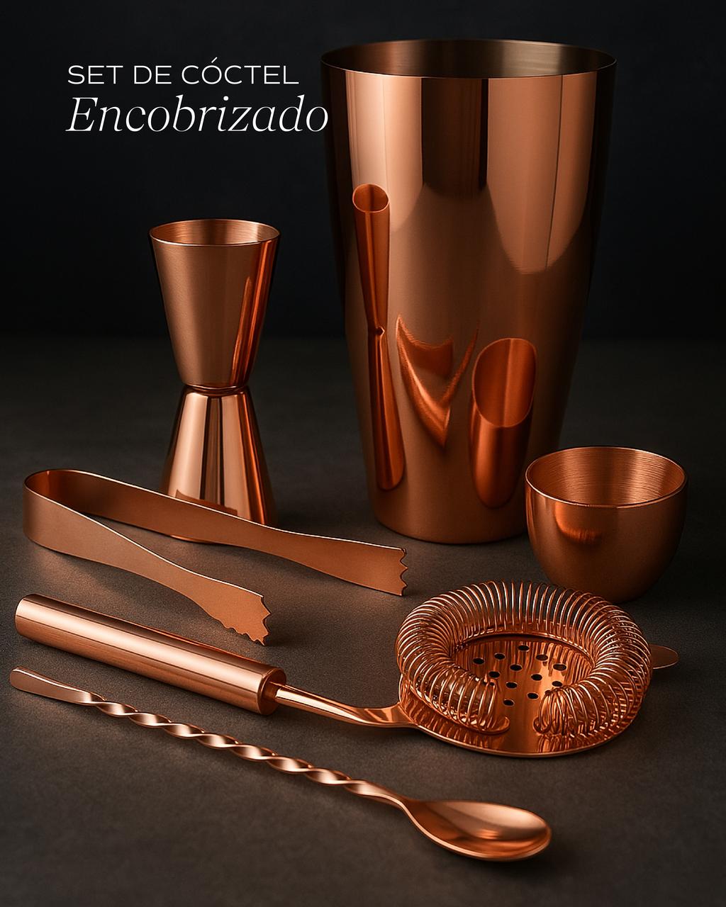 Set de Cóctel metálico Encobrizado 5-en-1 de Acero inoxidale 304 SS