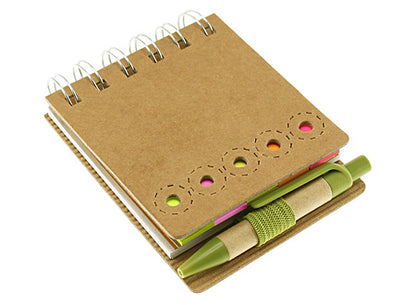 Set de notas ecológicas que incluye un bolígrafo ecológico . Venta minima 24 set