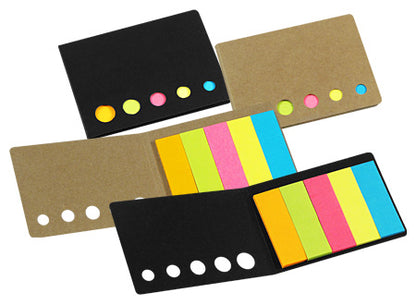 Soporte para banderitas adhesivas en una base de cartón reciclado de colores. Set de 100 unidades
