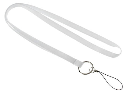 Lanyard de polyester liso con terminal llavero + porta-accesorios (pendrive o celular). Set de 100 unidades