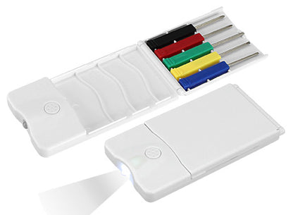 Set de  cinco mini destornilladores de precision con linterna Led. Venta minima  50 Set