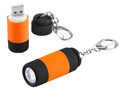 Llavero con linterna LED, equipado con una terminal USB para recargar su batería. Set de 12 unidades