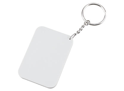 Llavero de forma rectangular, completamente blanco y listp prara la sublimacion. Set de 50 unidades