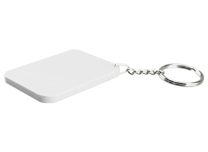 Llavero de forma rectangular, completamente blanco y listp prara la sublimacion. Set de 50 unidades