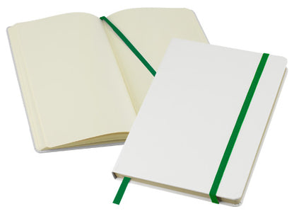 Cuaderno del modelo "Whiteskine" en tamaño A5. Tamaño: 14.2 x 21.3 x 1.3 cm. Set de 12 unidades