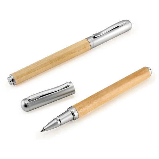 Roller Pen Ejecutivo de Madera de Bamboo con tapa metálica satinada. Pack de 6 unidades