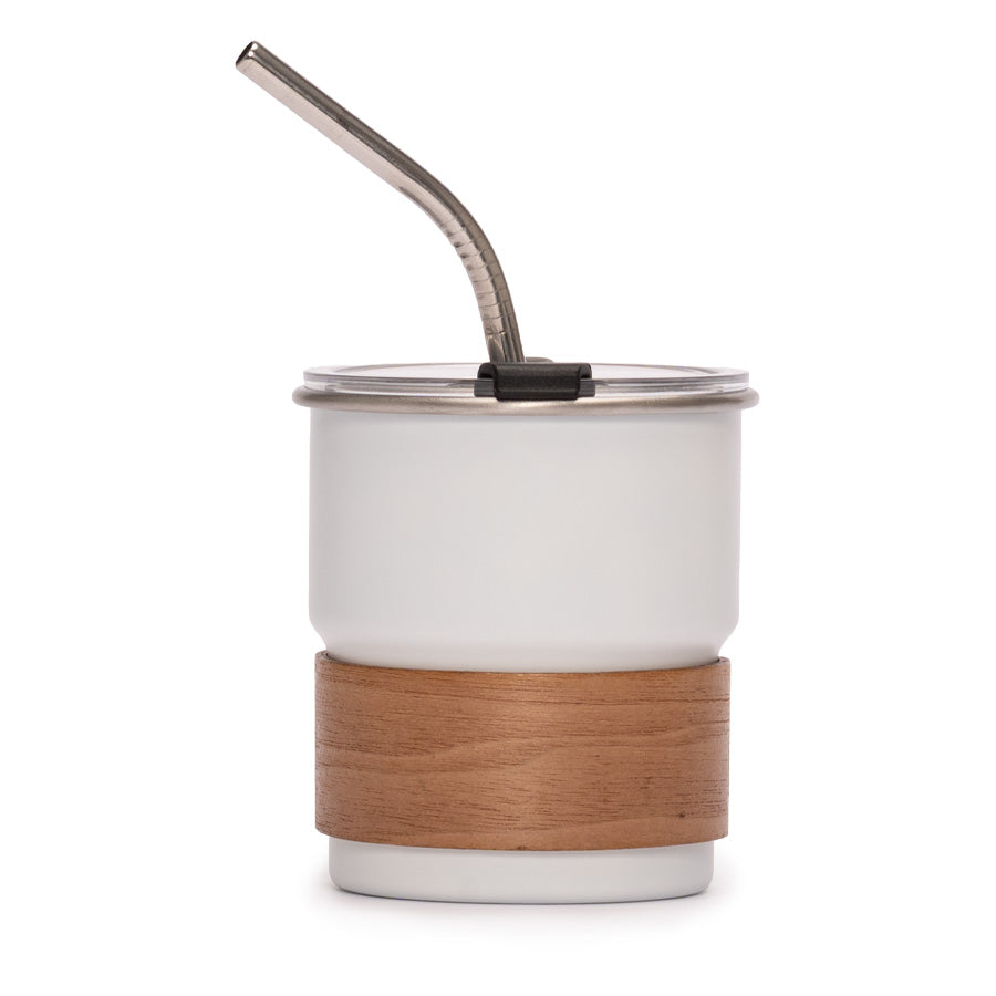 Vaso Térmico metálico "CAMP" 300cc. con Bombilla y Grip de Madera. PACK DE 4 UNIDADES