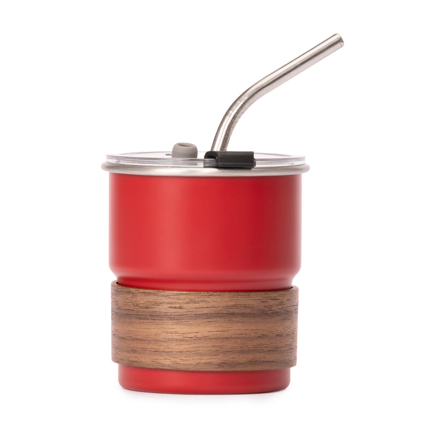 Vaso Térmico metálico "CAMP" 300cc. con Bombilla y Grip de Madera. PACK DE 4 UNIDADES